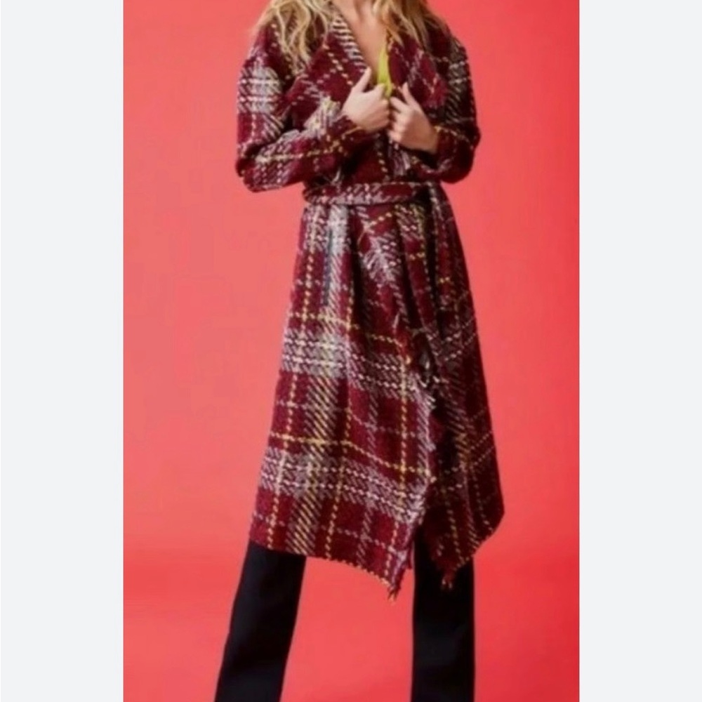 Ramy Brook Bryan Fringed Plaid Tie- Waste Jacket
